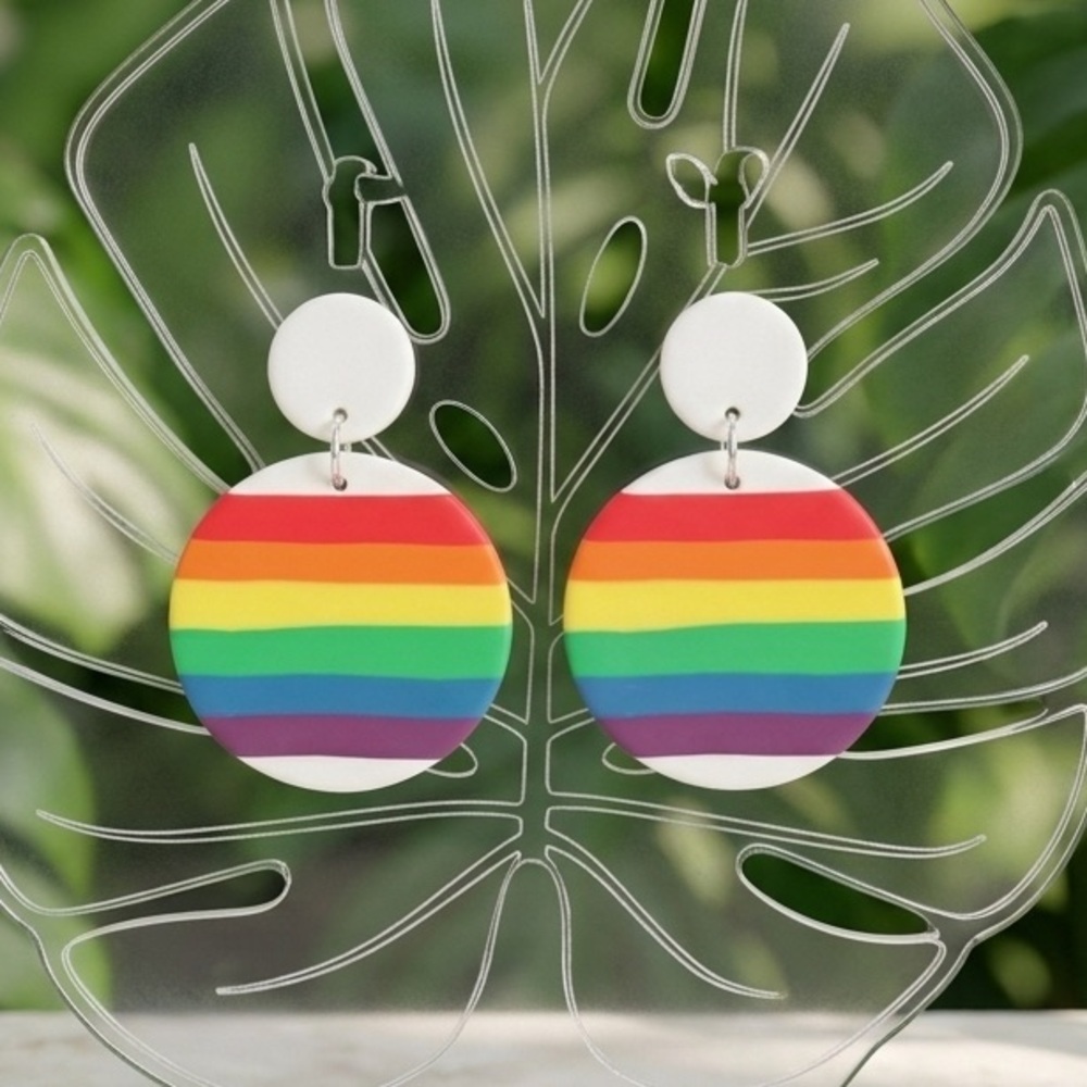Geometric Rainbow Dangles - Handmade Earrings - (White or Black)